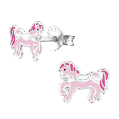 Children's Silver Pony Ear Studs with Epoxy