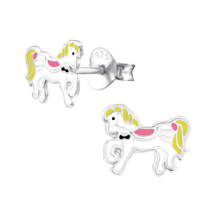 Children's Silver Pony Ear Studs with Epoxy