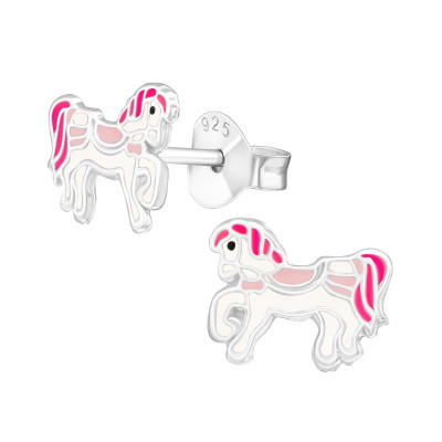 Children's Silver Pony Ear Studs with Epoxy