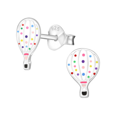 Children's Silver Hot Air Balloon Ear Studs with Epoxy