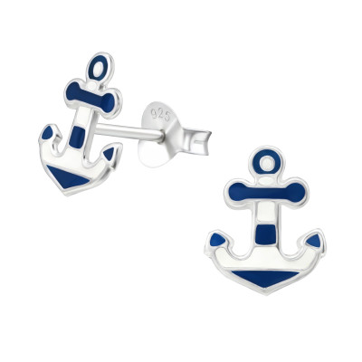 Children's Silver Anchor Ear Studs with Epoxy