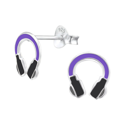 Children's Silver Headphone Ear Studs with Epoxy