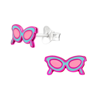Children's Silver Glasses Ear Studs with Epoxy