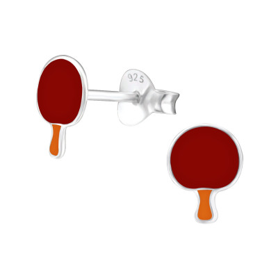 Children's Silver Ping Pong Paddle Ear Studs with Epoxy