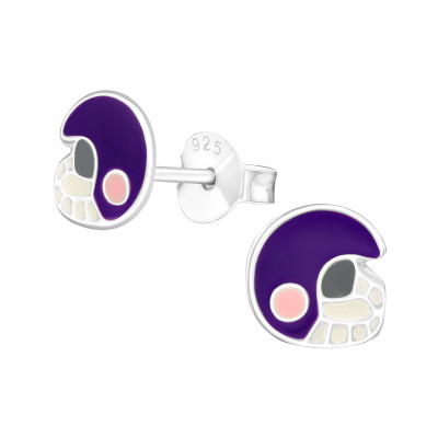 Children's Silver Helmet Ear Studs with Epoxy