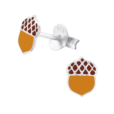 Children's Silver Acorn Ear Studs with Epoxy