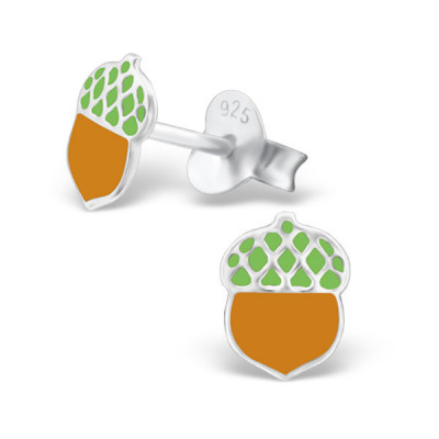 Acorn Children's Sterling Silver Ear Studs with Epoxy