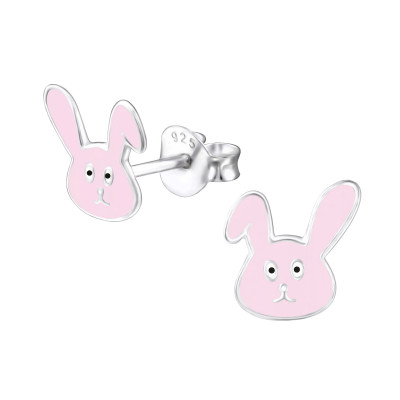 Children's Silver Rabbit Ear Studs with Epoxy