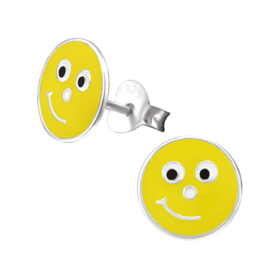 Children's Silver Emotion Smile Ear Studs with Epoxy