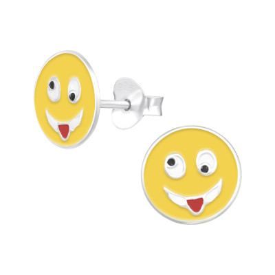 Children's Silver Crazy Face Ear Studs with Epoxy