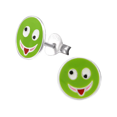 Children's Silver Emotion Crazy Ear Studs with Epoxy