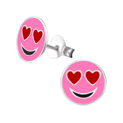 Children's Silver Emotion Love Ear Studs with Epoxy