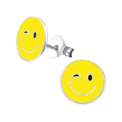 Children's Silver Emotion Wink Ear Studs with Epoxy