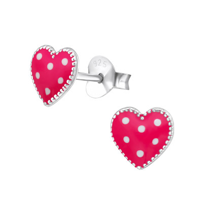 Children's Silver Heart Ear Studs with Epoxy