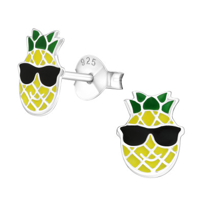 Children's Silver Happy Pineapple Ear Studs with Epoxy