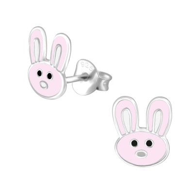 Children's Silver Rabbit Ear Studs with Epoxy