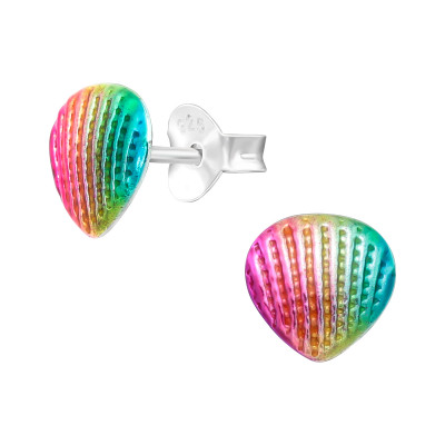 Children's Silver Shell Ear Studs with Epoxy