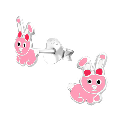 Children's Silver Rabbit Ear Studs with Epoxy