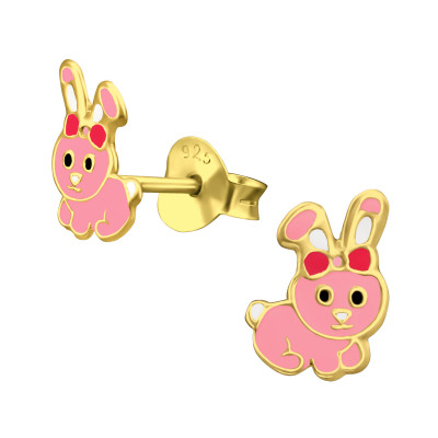 Rabbit Children's Sterling Silver Ear Studs with Epoxy