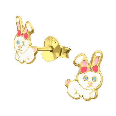 Rabbit Children's Sterling Silver Ear Studs with Epoxy