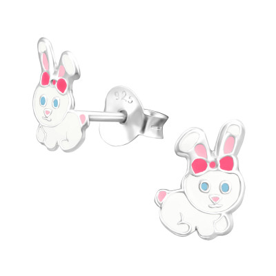 Children's Silver Rabbit Ear Studs with Epoxy