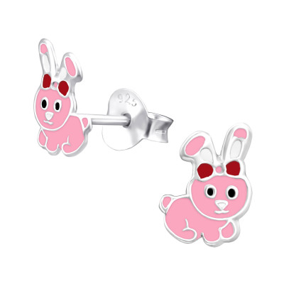 Children's Silver Rabbit Ear Studs with Epoxy
