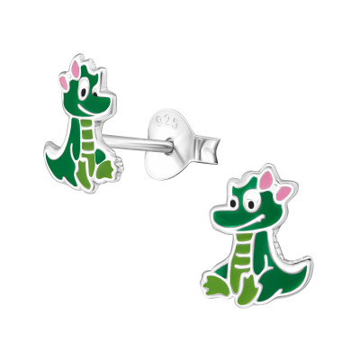 Children's Silver Crocodile Ear Studs with Epoxy