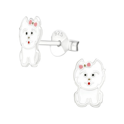 Children's Silver Dog Ear Studs with Epoxy