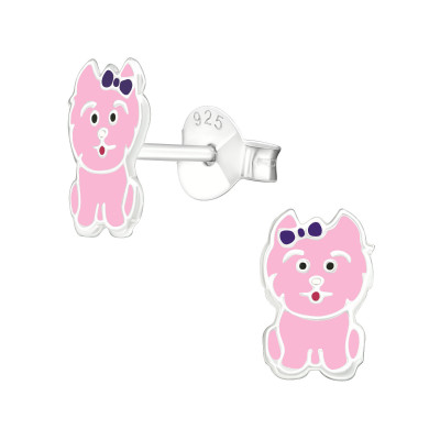 Children's Silver Dog Ear Studs with Epoxy