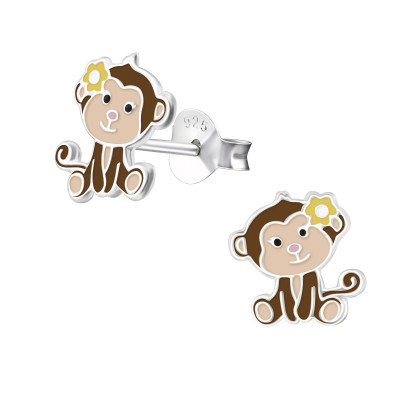 Children's Silver Monkey Ear Studs with Epoxy