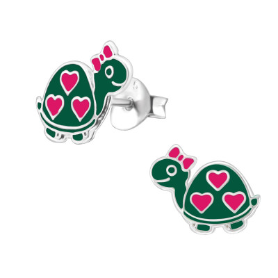 Children's Silver Turtle Ear Studs with Epoxy