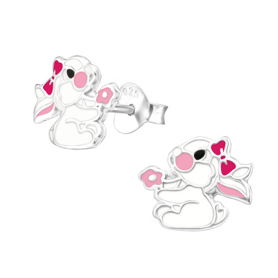 Children's Silver Rabbit Ear Studs with Epoxy