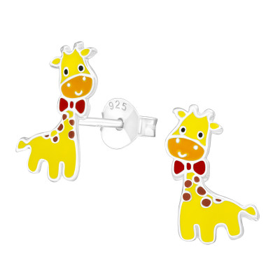 Children's Silver Giraffe Ear Studs with Epoxy