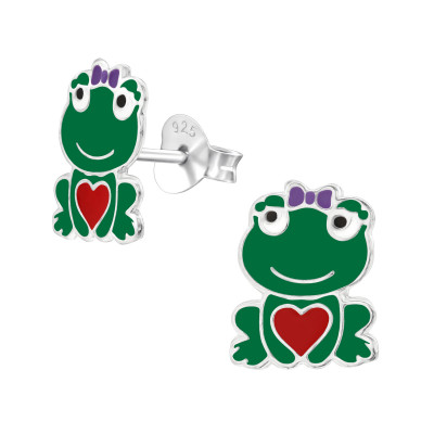 Children's Silver Frog Ear Studs with Epoxy