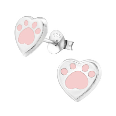 Children's Silver Heart Ear Studs with Epoxy