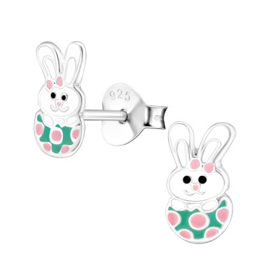 Children's Silver Rabbit Ear Studs with Epoxy