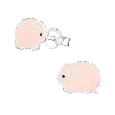 Children's Silver Sheep Ear Studs with Epoxy