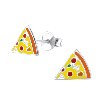 Children's Silver Pizza Ear Studs with Epoxy