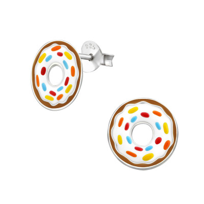 Children's Silver Doughnut Ear Studs with Epoxy