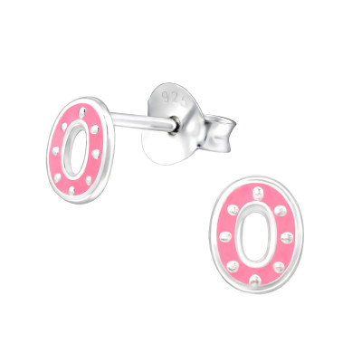 Children's Silver Oval Ear Studs with Epoxy