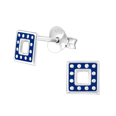 Children's Silver Square Ear Studs with Epoxy