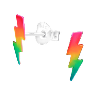 Children's Silver Lightning Bolt Ear Studs with Spray Epoxy