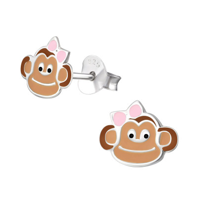 Children's Silver Monkey Ear Studs with Epoxy