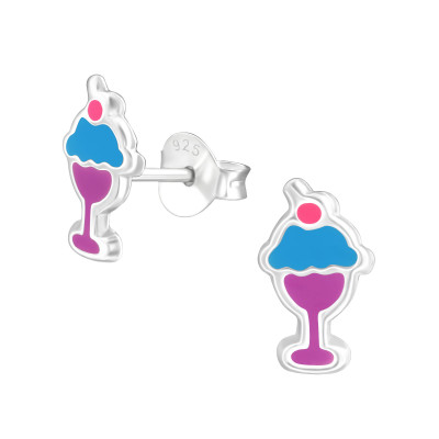 Children's Silver Ice Cream Ear Studs with Epoxy