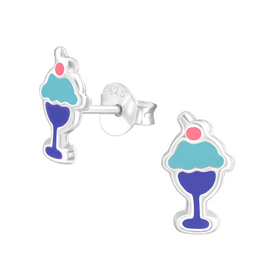 Children's Silver Ice Cream Ear Studs with Epoxy