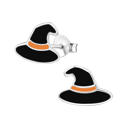 Children's Silver Hat Ear Studs with Epoxy