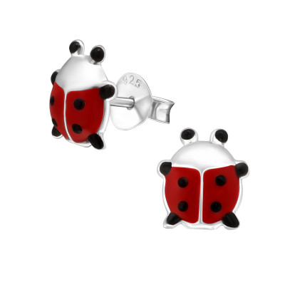 Children's Silver Ladybug Ear Studs with Epoxy