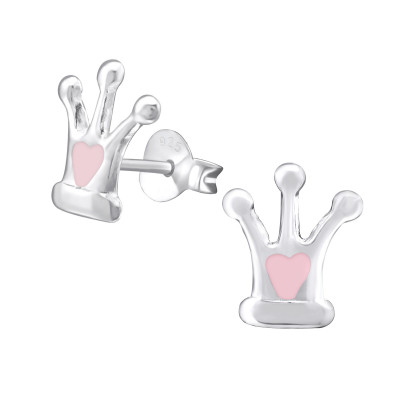 Crown Children's Sterling Silver Ear Studs with Epoxy
