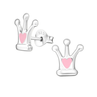 Children's Silver Crown Ear Studs with Epoxy