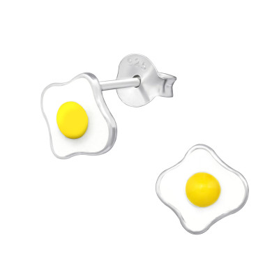 Children's Silver Fried Egg Ear Studs with Epoxy